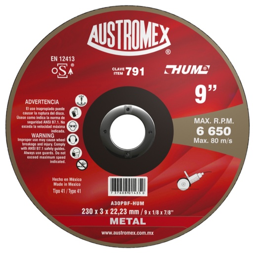 [AU089DCM0791] DISCO PLANO AUSTROMEX P/CORTE METAL 9" (791)(H)