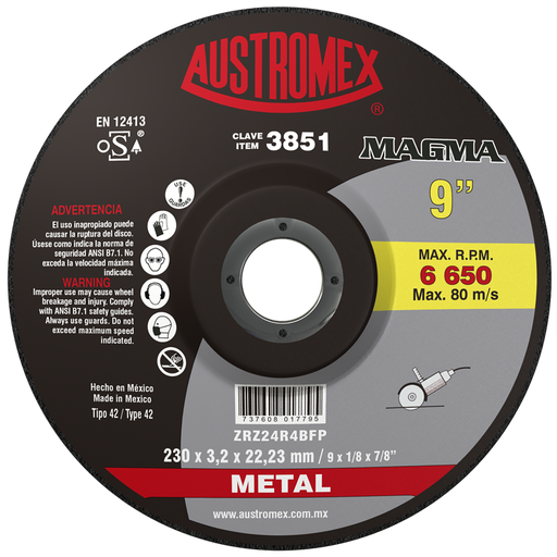 [AU057BDCM3851] DISCO CAZUELA AUSTROMEX P/CORTE METAL 9" (3851)(H)