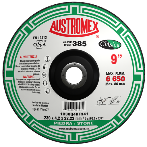 [AU041DDLCP0385] DISCO CAZUELA AUSTROMEX P/CORTE-DESBASTE PIEDRA 9" (385)(H)