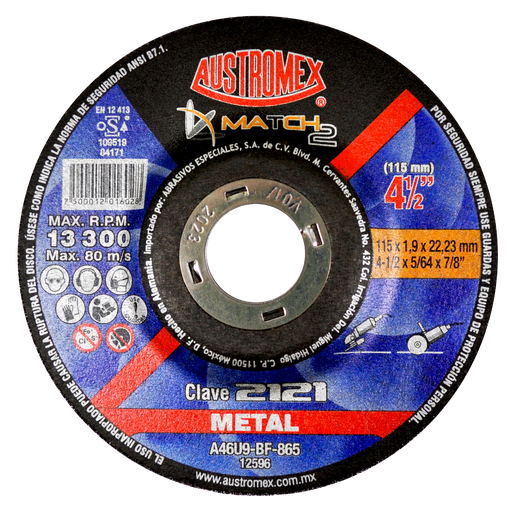 [AU033DDLCM2121] DISCO CAZUELA AUSTROMEX DESBASTE/CORTE 4-1/2" (2121)(H) DD