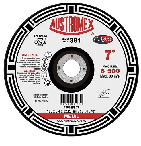 [AU022DDM0381] DISCO CAZUELA AUSTROMEX P/DESBASTE METAL 7" (381)(H)