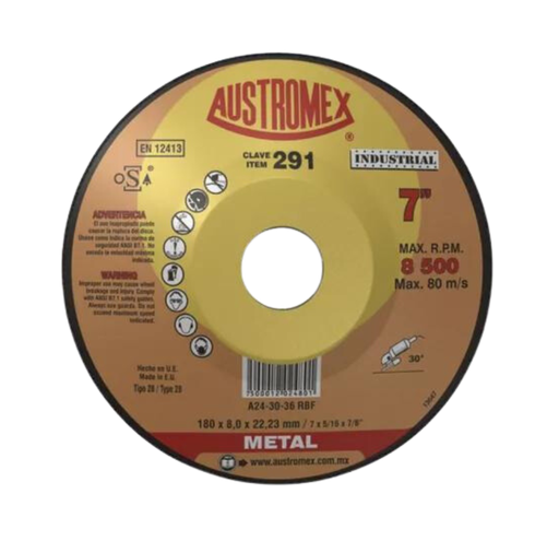 [AU26EDM0291] DISCO CÓNICO AUSTROMEX P/DESBASTE METAL 7" (291)(H)