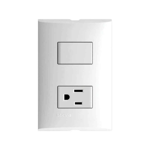 [BTZA5129S] BTICINO PLACA FORZA C/1 INTERRUPTOR SENCILLO + 1 TOMACORRIENTE 2P+T BLANCO (FZA5129S) (E)
