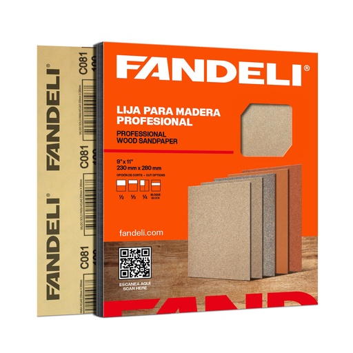 [FALMA100] PAQUETE C/50 PIEZAS LIJA FANDELI MADERA AMERICANA C081 GRANO 100 (00046) 