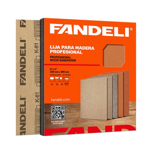 [FALMP] PAQUETE C/50 PIEZAS LIJA FANDELI MADERA K-61 PAIS FINA (00084) 