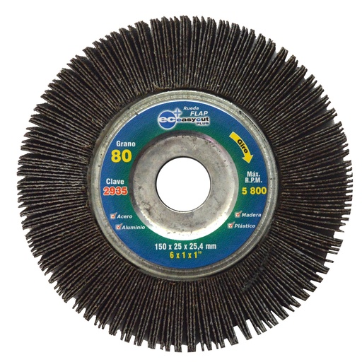 [AU387CRFE2935] RUEDA FLAP AUSTROMEX C/CENTRO METÁLICO 6" GRANO 80 (2935)(H)