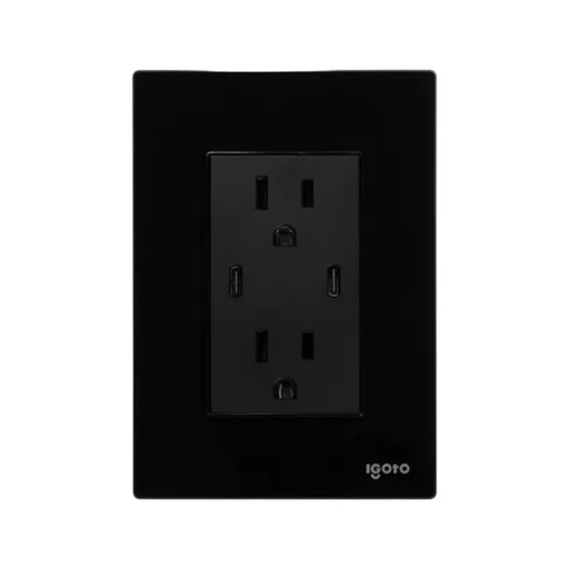 [IGOINOXCRIS2026] IGOTO PLACA NEGRA C/2 CONTACTOS DE 1 MÓDULO + 2 USB C (CRIS2026)(E)