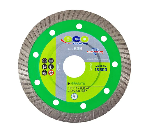[AU838836] DISCO AUSTROMEX DIAMANTE DELGADO TURBO P/CORTE GRANITO Y MÁRMOL 4-1/2" (836) 